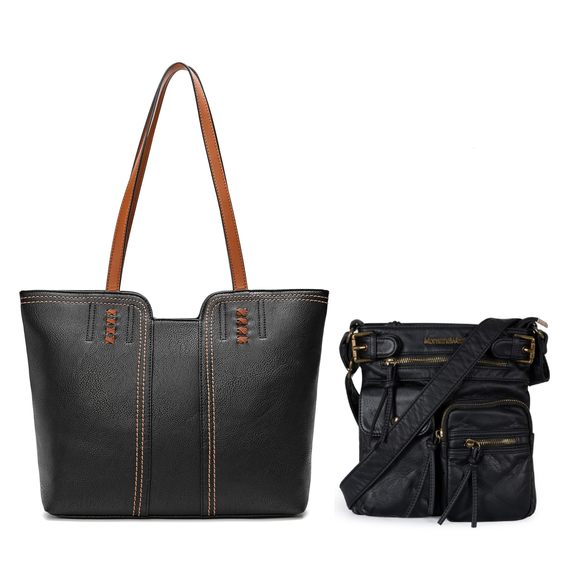 Black Tote Bag with Crossbody Purse for Women